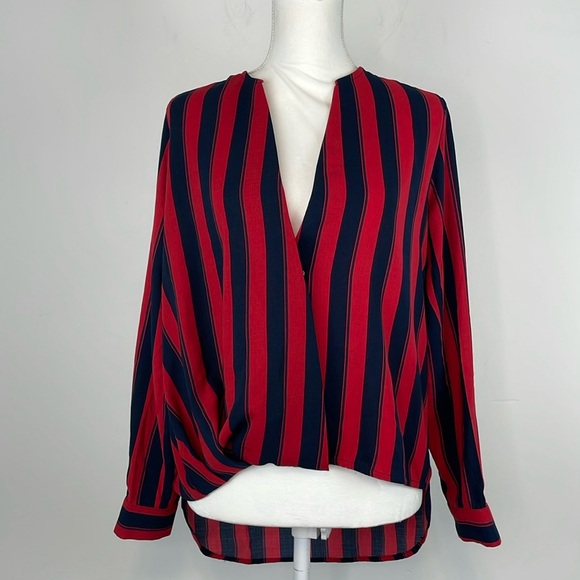 Urban Outfitters Longline Navy and Red Striped Surplice Blouse. Size Small. NWT - Picture 1 of 16